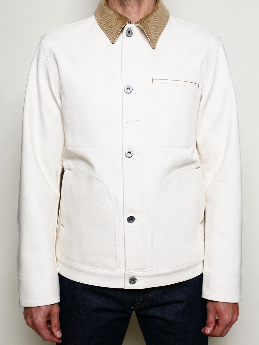 Rogue Territory Cream Jacket with Tan Corduroy Collar // 14oz Ecru